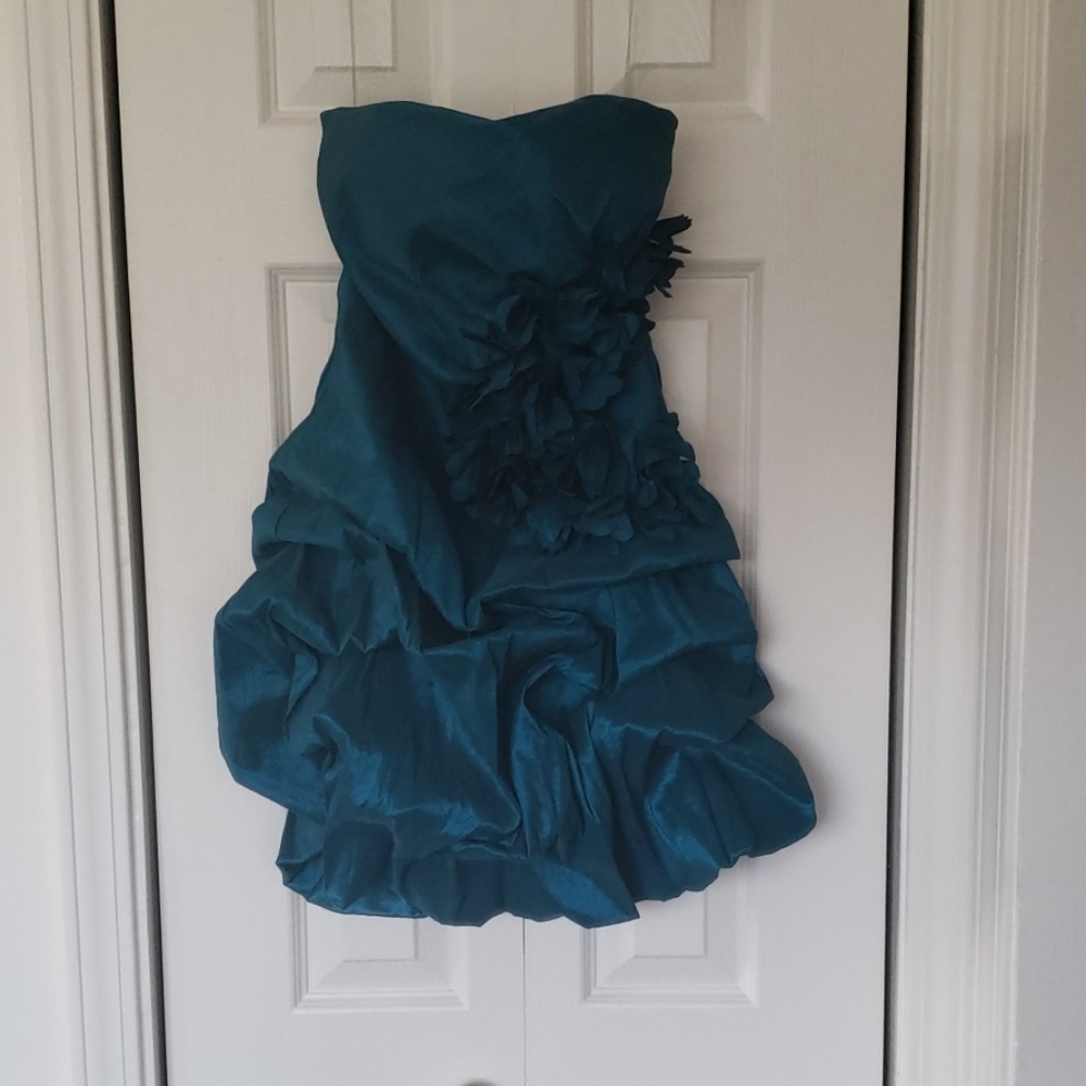 Teal strapless floral dress
